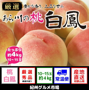 【ふるさと納税】あら川の桃　【白鳳】たっぷり（10玉〜15玉入り）約4Kg〔品種・サイズおまかせ〕※7月上旬頃〜7月下旬頃に順次発送予定※着日時指定不可　北海道・沖縄県・離島への発送不可