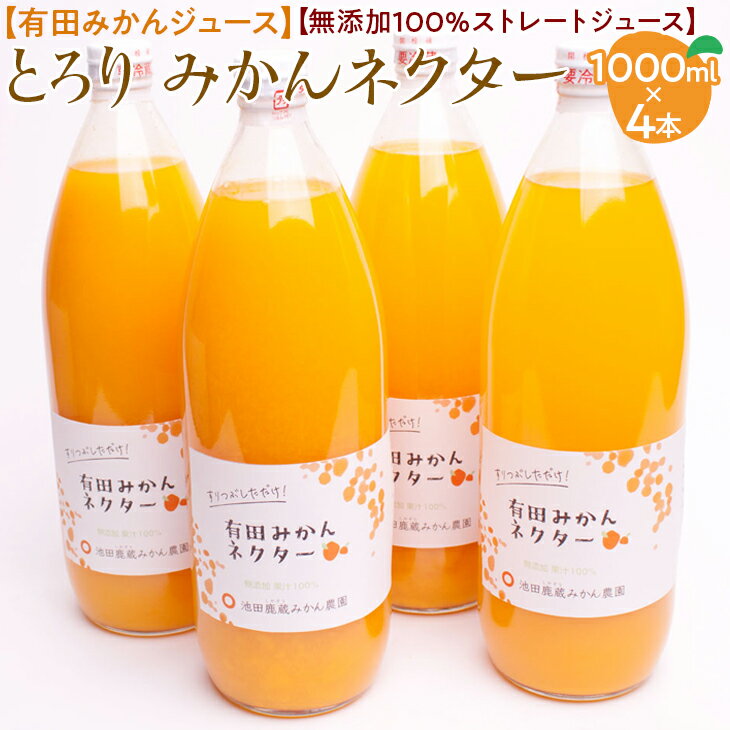 【ふるさと納税】とろり　みかんネクター1000ml×4本【無添加100%ストレートジュース】【有田みかんジュース】※北海道・沖縄・離島への配送不可