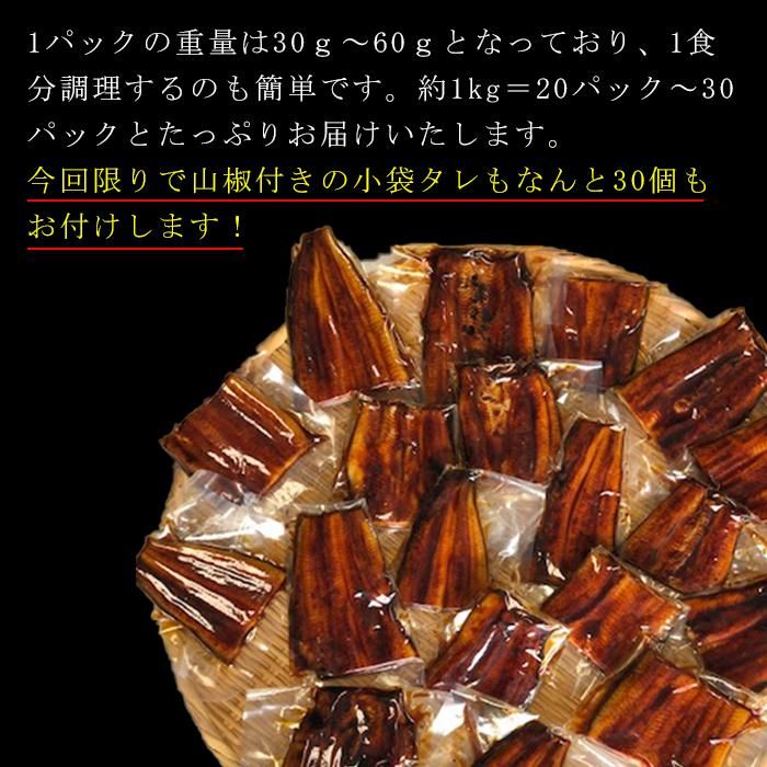 【ふるさと納税】訳あり 国産 うなぎ 1食 パック 合計1kg 山椒 付き タレ 30個 付 数量限定 | うなぎ 鰻 ウナギ 国産 蒲焼き かばやき 冷凍 うな重 ひつまぶし お弁当 個包装 便利 訳あり ワケアリ 送料無料 お取り寄せ 和歌山県 有田川町 タレ 山椒