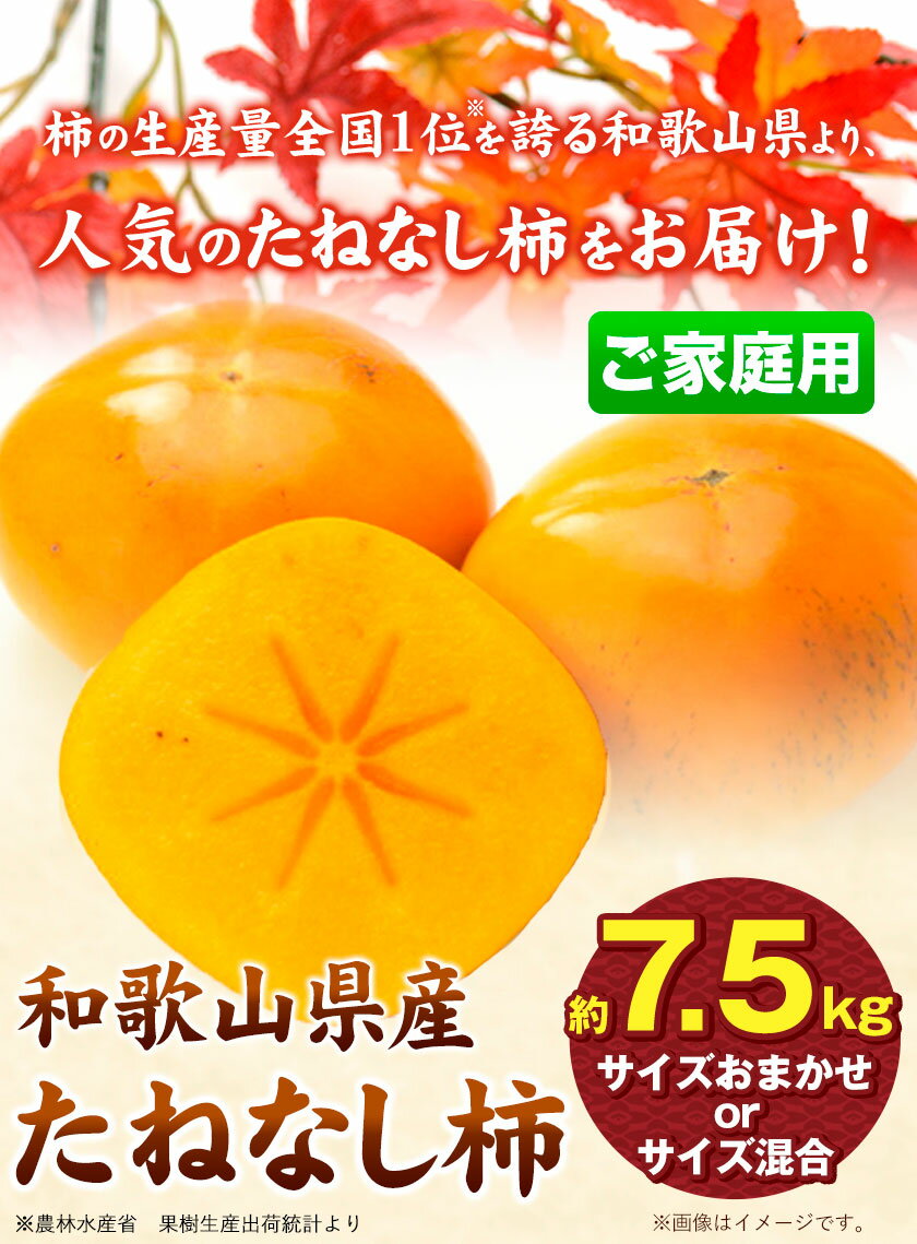 【ふるさと納税】【秋の味覚】◆2026年先行予約◆ 和歌山産の たねなし柿 ご家庭用 約7.5kg 《2026年9月上旬-11月中旬頃出荷予定》 和歌山県 日高町 厳選館 かき 種なし 訳あり柿 ご家庭用柿 たねなし柿 柿 カキ 果物 フルーツ 青果