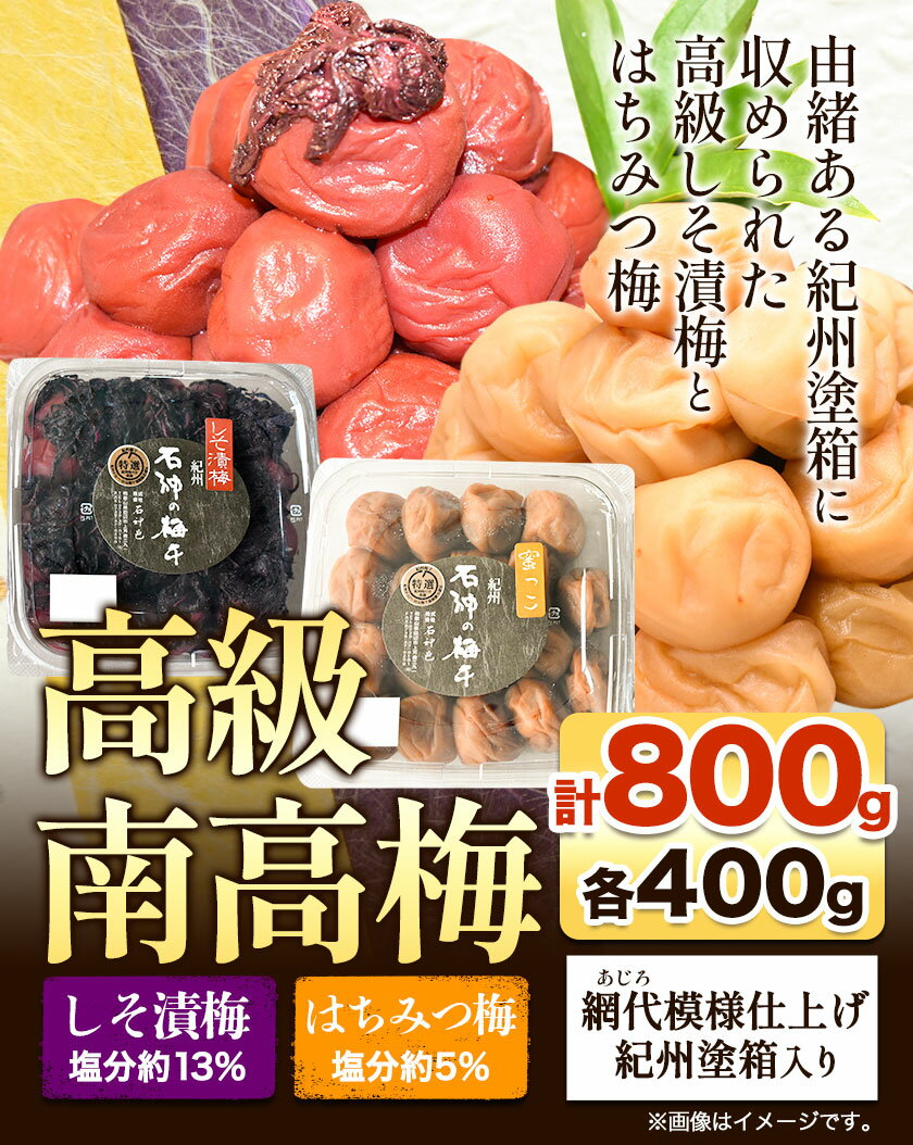 【ふるさと納税】 高級南高梅 はちみつ梅・しそ漬梅 計800g入 紀州塗箱 網代模様仕上げ 澤株式会社《90日以内に出荷予定(土日祝除く)》和歌山県 日高町 送料無料 梅 うめ 南高梅 蜂蜜 はちみつ しそ漬け 梅 紀州 お取り寄せグルメ