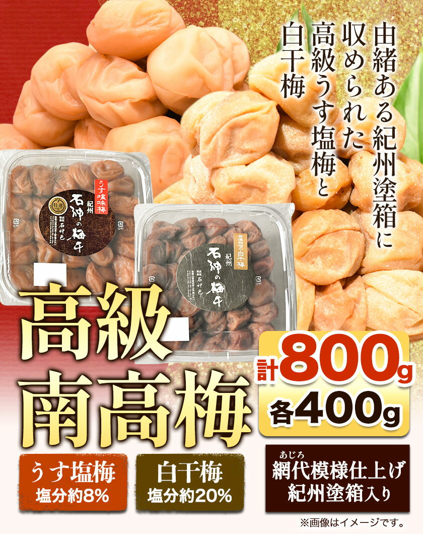 【ふるさと納税】 高級南高梅 うす塩梅・白干梅 計800g(各400g) 網代模様仕上紀州塗箱入り 澤株式会社《90日以内に出荷予定(土日祝除く)》和歌山県 日高町 梅干し うす塩 うす塩梅 白干梅 白干 紀州南高梅 紀州塗 送料無料
