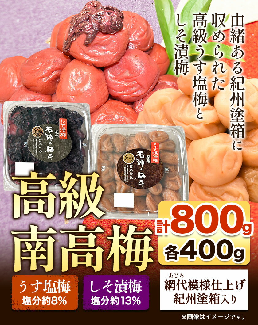 【ふるさと納税】高級南高梅 うす塩梅・しそ漬梅 計800g (各 400g ) 網代模様仕上紀州塗箱入り 澤株式会社《90日以内に出荷予定(土日祝除く)》和歌山県 日高町 梅干し うす塩 うす塩梅 しそ梅 しそ 紀州南高梅 紀州塗 送料無料