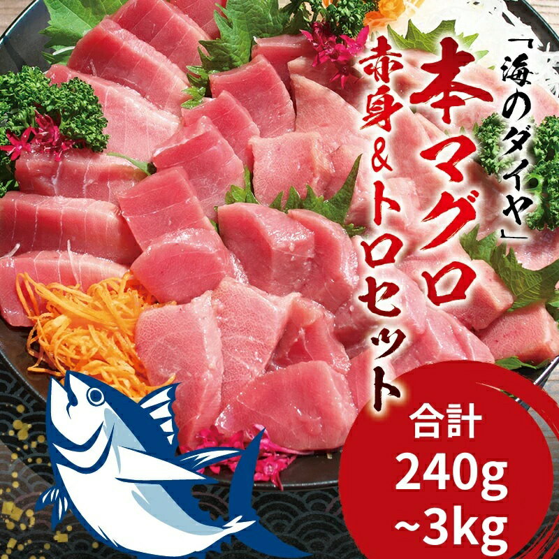 [選べる内容量(240g・500g・1.35kg・3kg)]プレミア和歌山認証品 本マグロ(養殖)トロ&赤身セット | マグロ 鮪 柵 刺身 本マグロ 赤身 トロ セット 240g 養殖 海産物おすすめ 特産品 和歌山 冷凍 新鮮 由良町 ふるさと納税 返礼品 送料無料