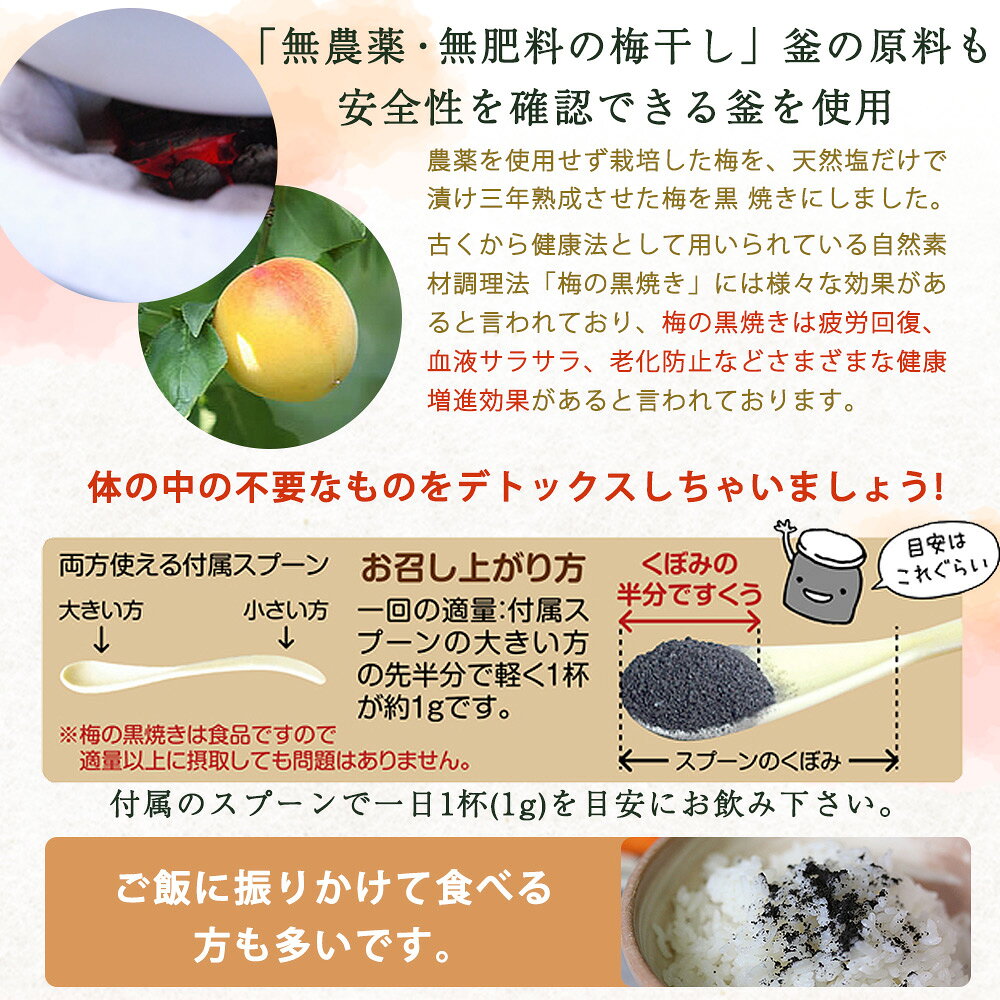 【ふるさと納税】梅の黒焼き 30g｜紀州南高梅使用 天然塩 3年熟成 デトックスサポート 健康補助 食品 梅 ウメ うめ f303917-minabe-10000457 和歌山県みなべ町 サンプル画像3
