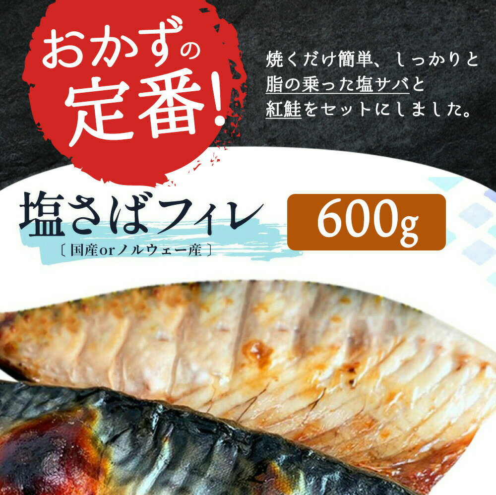 【ふるさと納税】【全3回】大容量！ ご家庭用 塩さばフィレ＆紅鮭切身セットの定期便 / さば サバ 鯖 フィレ 切り身 切身 魚 海鮮 焼き魚 おかず 定期便