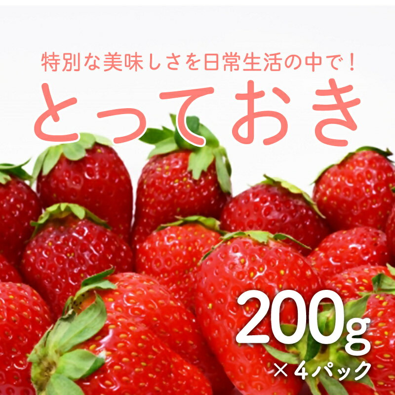 返礼品説明 返礼品名 1365 ＜鳥取県産いちご＞とっておき(200g×4パック)(鳥取マーケット) 品種 とっておき 産地名 鳥取市 内容量 鳥取県産いちご「とっておき」200g×4パック 入金期限 令和7年3月31日 数量限定 30セット 発送時期 令和7年2月～5月 消費期限 発送から冷蔵5日 保存方法 冷蔵 配送方法 冷蔵 提供元（製造者、加工業者等） 鳥取マーケット鳥取県鳥取市栄町627MARCHING bldg.2F 備考 愛情いっぱい、一つ一つ丁寧に育てた鳥取オリジナルいちご「とっておき」 上品で程よい甘みに酸味のアクセントが効いています。 ギュッと詰まった果肉は食べ応え抜群！鼻に抜ける甘～い香りも魅力です。※写真はイメージです。 注意事項 ※天候や収穫状況により、お届けが前後したり規格が変更になる場合がございます。 ※万が一ひどい傷み等があった場合は、写真・画像を添付の上、「鳥取市役所ふるさと納税係」までご連絡ください。なお、到着日より3日以降の対応は致しかねます。 ・ふるさと納税よくある質問はこちら ・寄附申込みのキャンセル、返礼品の変更・返品はできません。あらかじめご了承ください。「ふるさと納税」寄付金は、下記の事業を推進する資金として活用してまいります。 寄付を希望される皆さまの想いでお選びください。 (1) 鳥取砂丘の保全と活性化に関する事業 (2) 福祉に関する事業 (3) 教育に関する事業 (4) 青少年育成に関する事業 (5) 文化振興に関する事業 (6) 地域振興に関する事業 (7) 中心市街地の活性化に関する事業 (8) 日本遺産による麒麟のまちの活性化 (9) 医療に関する事業 希望がなければ、市政全般に活用いたします。 入金確認後、注文内容確認画面の【注文者情報】に記載の住所にお送りいたします。 発送の時期は、寄附確認後30営業日以内を目途に、お礼の特産品とは別にお送りいたします。