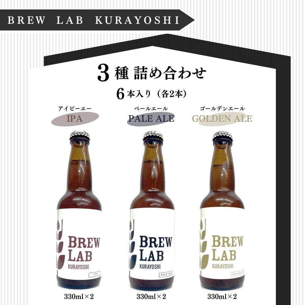 BREW　LAB　クラフトビール　3種 詰め合わせ （6本） ipa ペールエール ゴールデンエール ビール 酒 母の日 父の日 敬老の日 ブリューラボ ビール 地ビール クラフトビール お酒 酒 飲み比べ 冷蔵