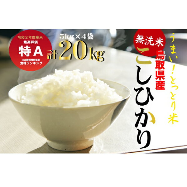 【ふるさと納税】＜ 無洗米 ＞ コシヒカリ（ 20kg ） 5kg ×4袋 こしひかり 鳥取県産