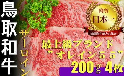 鳥取和牛 最上級A5ランク オレイン55 牛サーロインステーキ（大） 約200g×4 国産 牛肉 和牛 黒毛和牛 サーロイン ステーキ