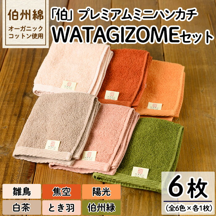 [数量限定]「伯」プレミアムミニハンカチWATAGIZOME6色セット(6枚・6色×各1枚)日用品 雑貨 はんかち 伯州綿 オーガニックコットン タオル ハンドタオル プレゼント 贈答[sm-BK002][きさらぎ]