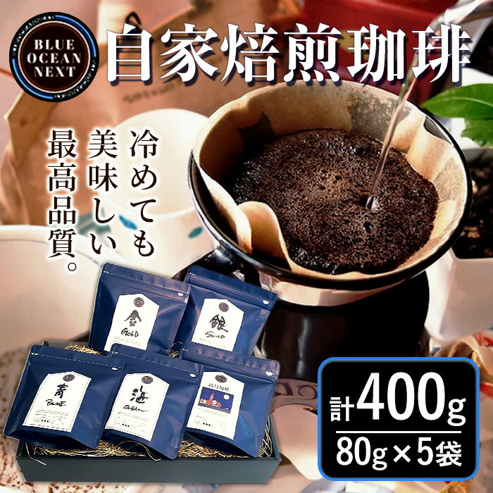 【ふるさと納税】冷めても美味しい最高品質の自家焙煎珈琲(計400g・80g×5袋セット)コーヒー 珈琲 ドリップ 自家焙煎珈琲 土鍋 フレーバー 完全オリジナル焙煎 飲み比べ プレゼント 贈答用 お取り寄せ【sm-CM001】【BLUE OCEAN NEXT】