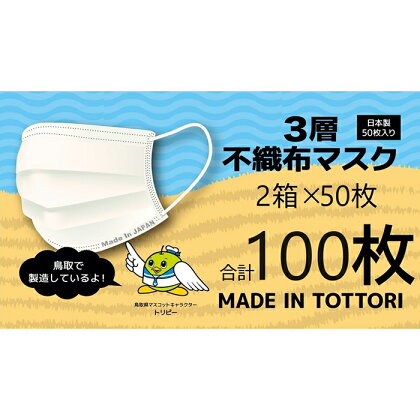 【72005】鳥取県岩美町産　不織布マスク50枚入り×2箱（100枚）