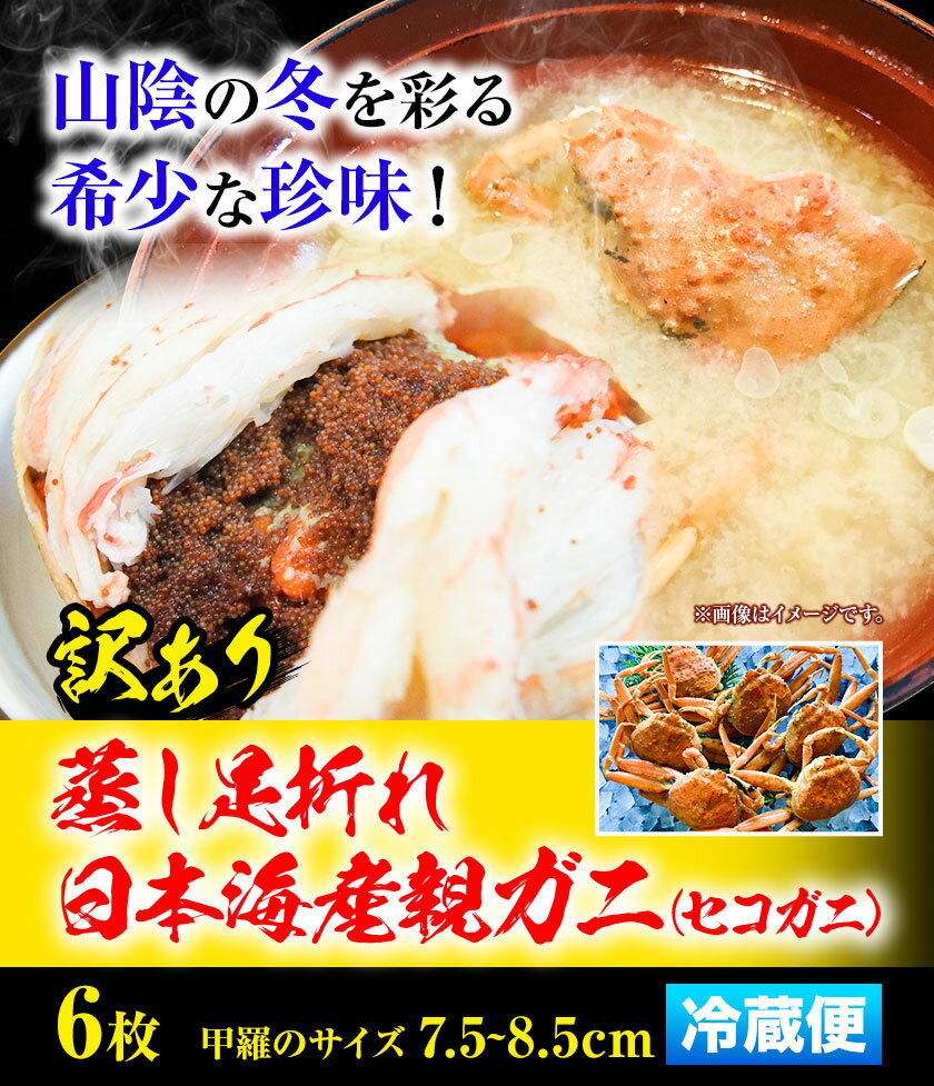 【ふるさと納税】【蒸し】訳あり 足折れ 日本海産 親ガニ セコガニ 6枚(甲羅のサイズ7.5~8.5cm) 高間商店《11月中旬-1月中旬頃出荷予定》鳥取県 八頭町 送料無料 カニ 蟹 かに 訳あり 足折れ 鍋 珍味 ズワイガニ