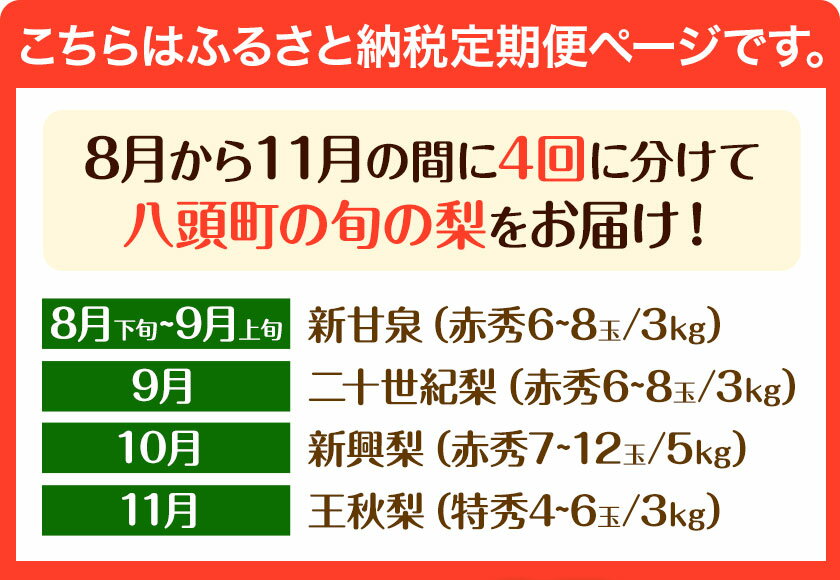 【ふるさと納税】【先行予約】【全4回定期便】八頭の梨スペシャルコース 定期便 《8月下旬-12月下旬頃出荷》JA鳥取いなば 鳥取県 八頭町 梨 なし 果物 フルーツ 定期便 頒布会 新甘泉 二十世紀梨 新興梨 王秋梨