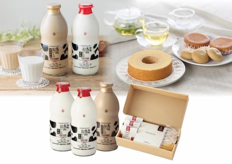 【ふるさと納税】お中元・お歳暮 のし付【短冊のし 名入れ不可】焼菓子詰合せとミルク＆カフェ・オ・レ | 焼菓子 バウムクーヘン マドレーヌ みるくまんじゅう 牛乳 カフェ・オ・レ 詰合せ 大山乳業※離島への配送不可