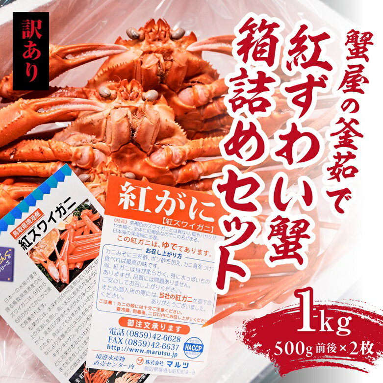【ふるさと納税】【訳あり】蟹屋の釜茹で紅ずわい蟹1kg箱詰めセット 500g前後×2枚 ベニズワイガニ 紅ずわいがに カニ かに 境港 マルツ ボイルズワイガニ...