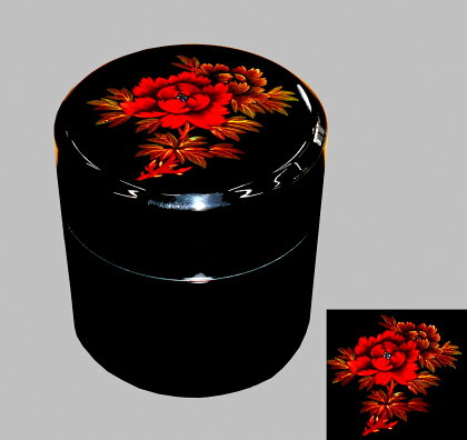 本塗隅切茶筒 牡丹 茶筒 黒塗り 松江 《20020-42》