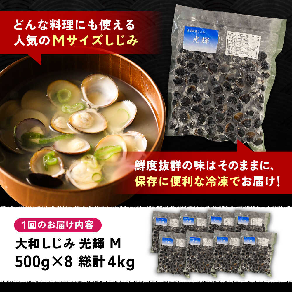 【ふるさと納税】【全3回定期便】産地直送！宍道湖産 冷凍大和しじみMサイズ4kg(500g×8) 砂抜き処理済 島根県松江市/りすたむmatsue[ALDE013]