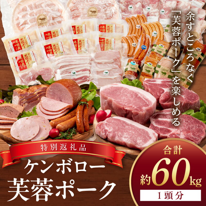 【ふるさと納税】【DLGコンテスト2024金賞受賞】ケンボロー芙蓉ポーク1頭分【特別商品】 肉 豚肉 豚 1頭 60kg ロース 肩ロース バラ ヒレ モモ肉 ミンチ ブランド豚 ハム ソーセージ 【002_1952】