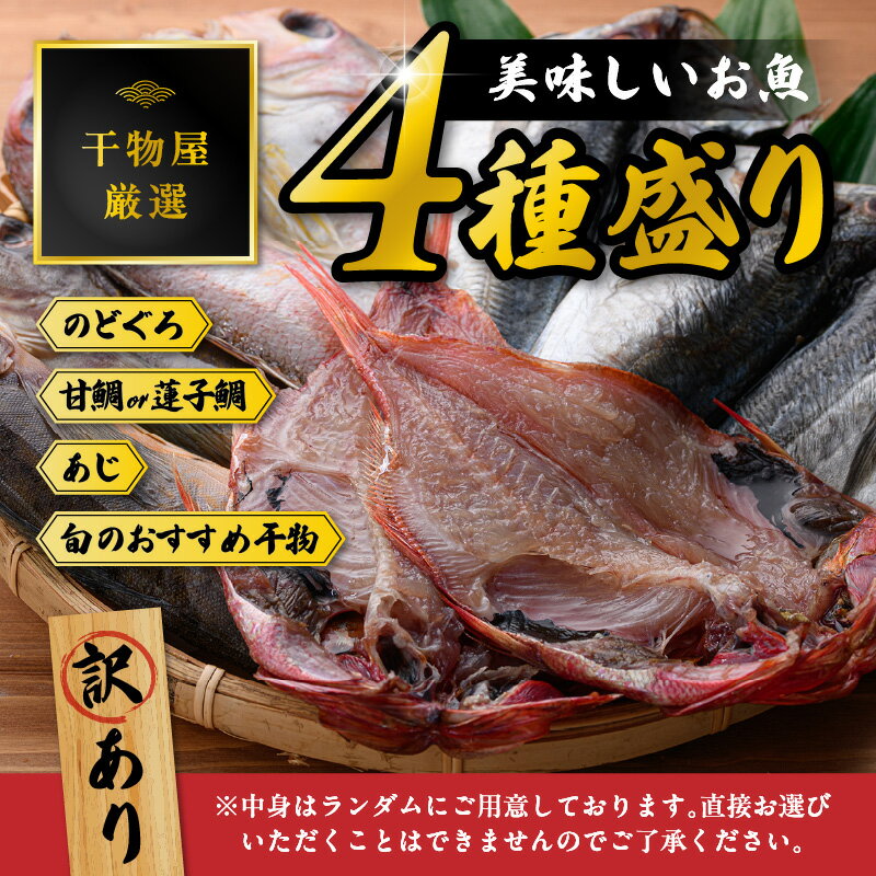 【ふるさと納税】【訳あり品付き】美味しいお魚4種盛り 魚介類 魚 盛り合わせ 詰め合わせ セット のどぐろ 蓮子鯛 アジ 干物 【176_1784】