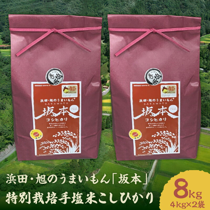 [令和5年産]浜田・旭のうまいもん「坂本」特別栽培手塩米こしひかり4kg×2袋 米 お米 こしひかり 特別栽培米 精米 白米 ごはん お取り寄せ 特産 新生活 応援 準備 [1035]