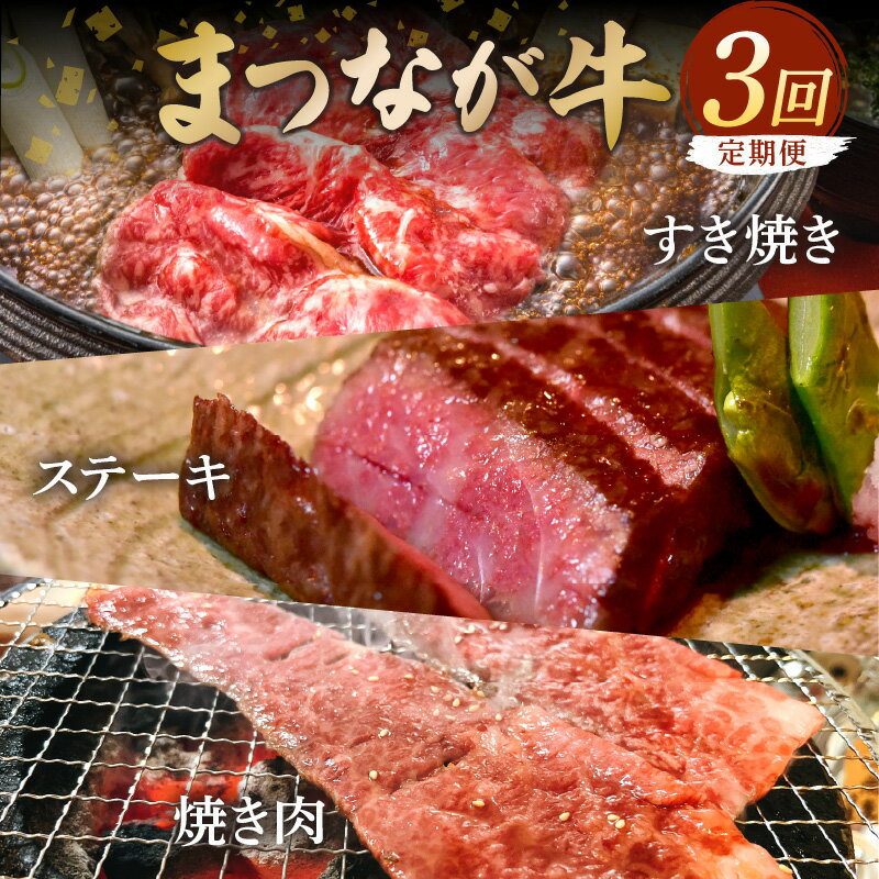 松永牧場『まつなが牛』 交雑牛 定期便 すき焼き 焼き肉 ステーキ 牛 牛肉 松永牧場 まつなが牛 肩ロース ロース 牛バラ サーロイン 定期 3回 まつなが牛 [120_1896]