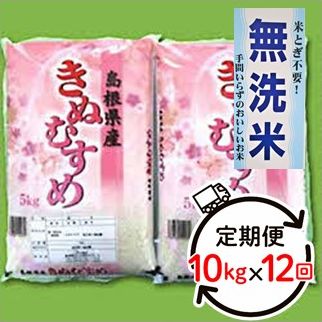 【ふるさと納税】【定期便】1268.無洗米　石見地方産きぬむすめ　10Kg×12回コース