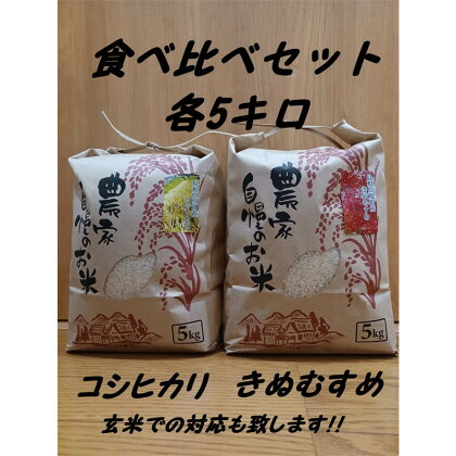 【令和5年度産】旭町産コシヒカリ・きぬむすめ　食べ比べセット　各5キロ 米 お米 こしひかり きぬむすめ 食べ比べ セット 農家直送 精米 白米 【1760】