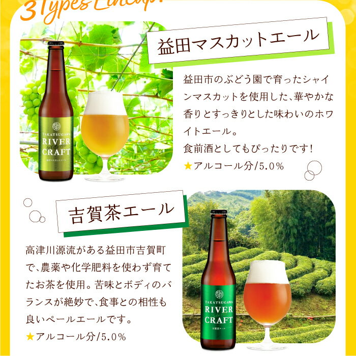 【ふるさと納税】 クラフトビール 330ml×各2本 合計6本 益田マスカットエール 吉賀茶エール 和ヴァイツェン 5.0% 酒 地ビール 3種 食前酒 シャインマスカット お試し 飲み比べ 贈り物 ギフト 詰め合わせ セット 冷蔵 特産品 お取り寄せ