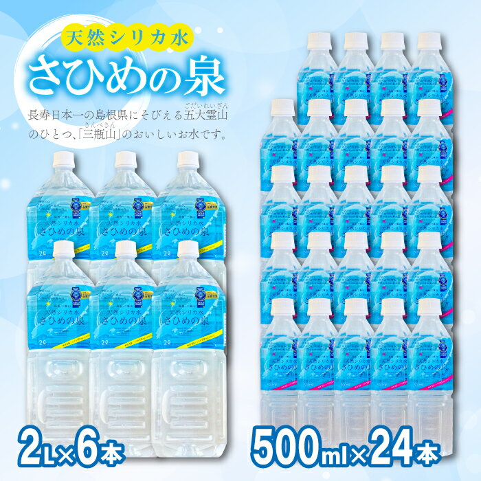 【ふるさと納税】 水 ミネラルウォーター さひめの泉 500ml×24本 2L×6本 国産 島根県産 大田市 三瓶山 最高品質 天然水 ナチュラルミネラルウォーター シリカ水 シリカ ペットボトル 美容 ミネラル 非常災害備蓄用 非常用 防災グッズ 備蓄 特産品 お取り寄せ