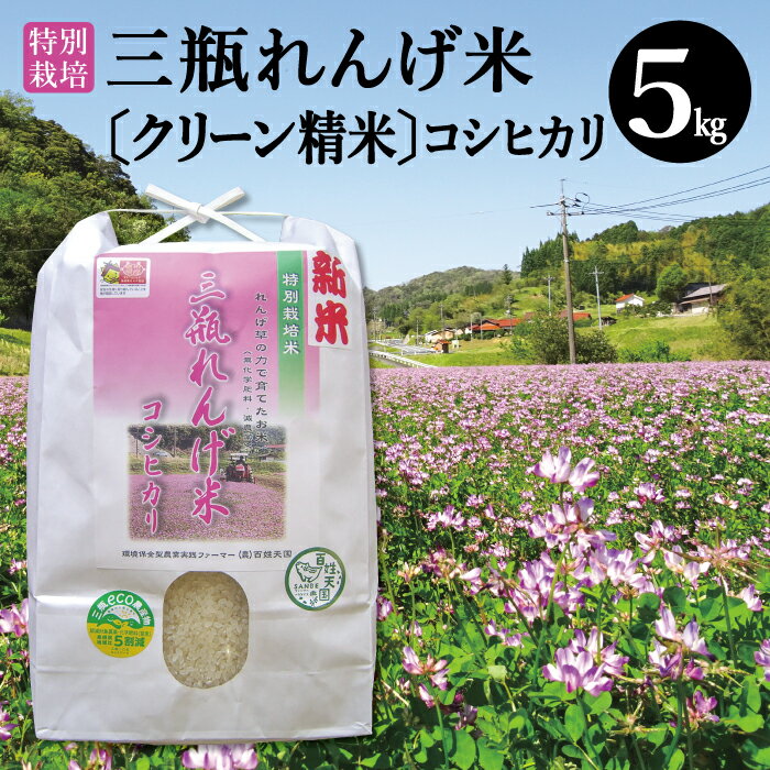 【ふるさと納税】 令和5年産 特別栽培米 三瓶れんげ米 コシヒカリ クリーン精米 5kg 国産 米 精米 100% 無化学肥料 減農薬 エコロジー米 美味しまね認証 安心 安全 こしひかり 令和5年度産 2023年産 環境保全型農業 れんげ草 特産品 お取り寄せ