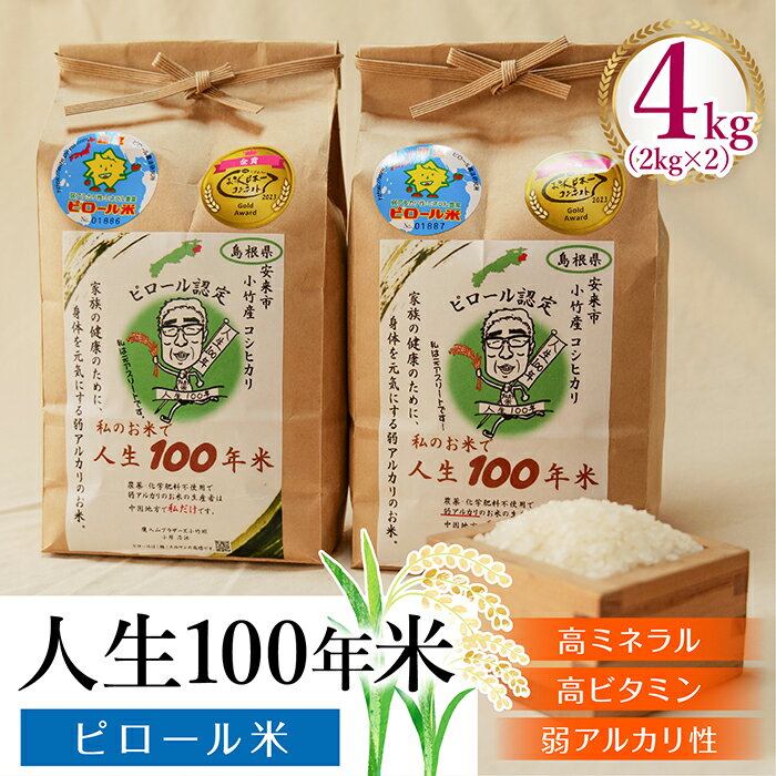 【ふるさと納税】 人生100年米（ ピロール米 ） 4kg 令和6年産 【ピロール米 コシヒカリ 化学肥料不使用 農薬不使用 美味しい お米 ミ..