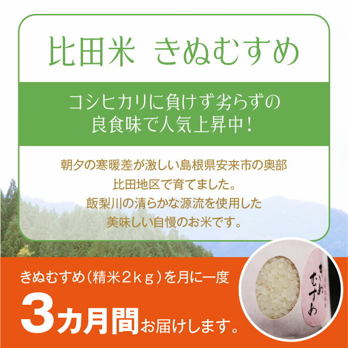 【ふるさと納税】 定期便 比田米 きぬむすめ2kg×3ヵ月【毎月】新米 令和7年産 精米 島根県 安来市産