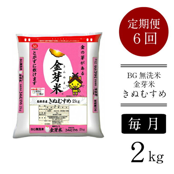 【ふるさと納税】定期便 米 BG無洗米 金芽米 きぬむすめ 2kg×6ヵ月 島根県 令和3年産 新生活 新生活応援