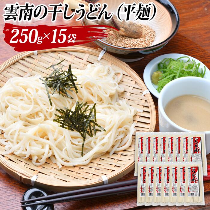 うどん（お中元向き） 【ふるさと納税】雲南の干しうどん(平麺) 250g×15袋／大容量 家庭用 贈答用 お中元 お歳暮 プレゼント 保存用 ストック 饂飩 ウドン 麵 麺 めん メン 朝 昼 晩 食事 島根県産 雲南市産