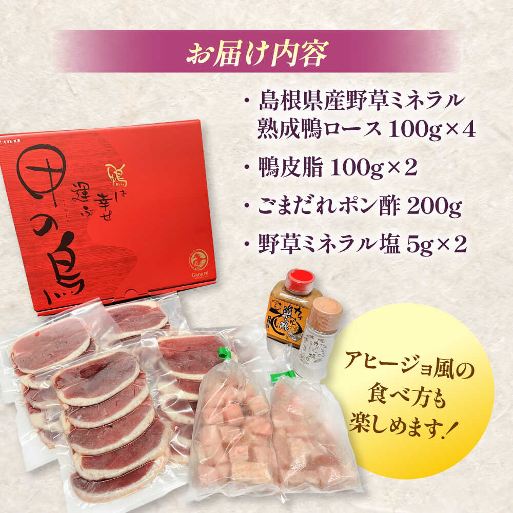 【ふるさと納税】【お歳暮対象】焼肉 テレビ番組で紹介されました！島根県産野草ミネラル熟成鴨の焼肉セット（3〜4人前） 【美味しい食べ方レシピ付き】鴨鍋 鴨肉 焼肉 しゃぶしゃぶ 人気 おすすめ 肉 お肉 BBQ バーベキュー 島根県雲南市/鴨専門店カナール[AIDC001]