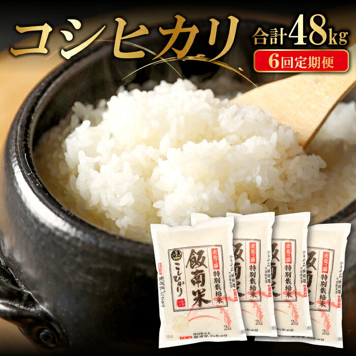 令和5年産 6回定期便 特別栽培米こしひかり 2kg×4袋×6回 合計48kg 島根県産 飯南町産 米 こしひかり 令和5年度産 2023年産 ブランド米 減農薬 減化学肥料 安心 安全 小分け 便利 贈答用 プレゼント 玄米選択可能