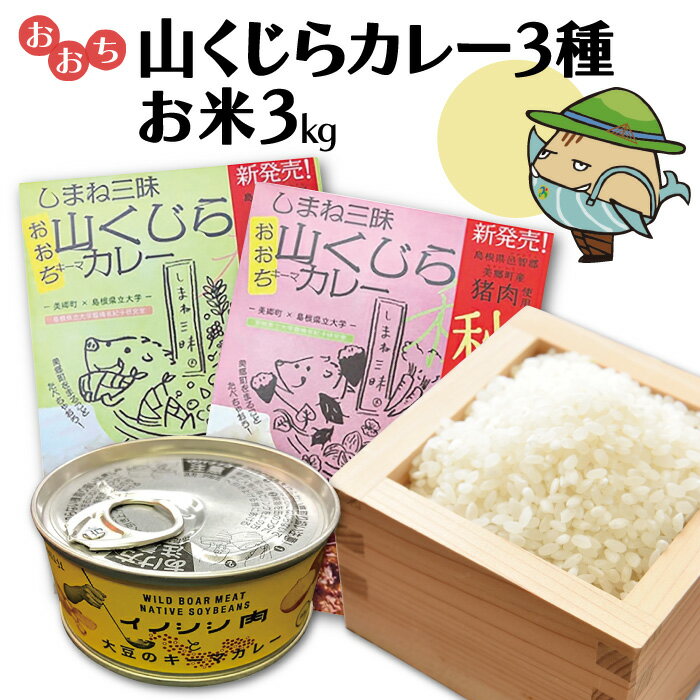 みさと産直 猪肉 キーマカレー 3種 コシヒカリ 3kg セット [加工食品 レトルト 缶詰 惣菜 キーマカレーセット イノシシ肉 大豆 ジビエ お米]国産 清流米 即席 簡単 非常食 長期保存 特産品 お取り寄せ グルメ