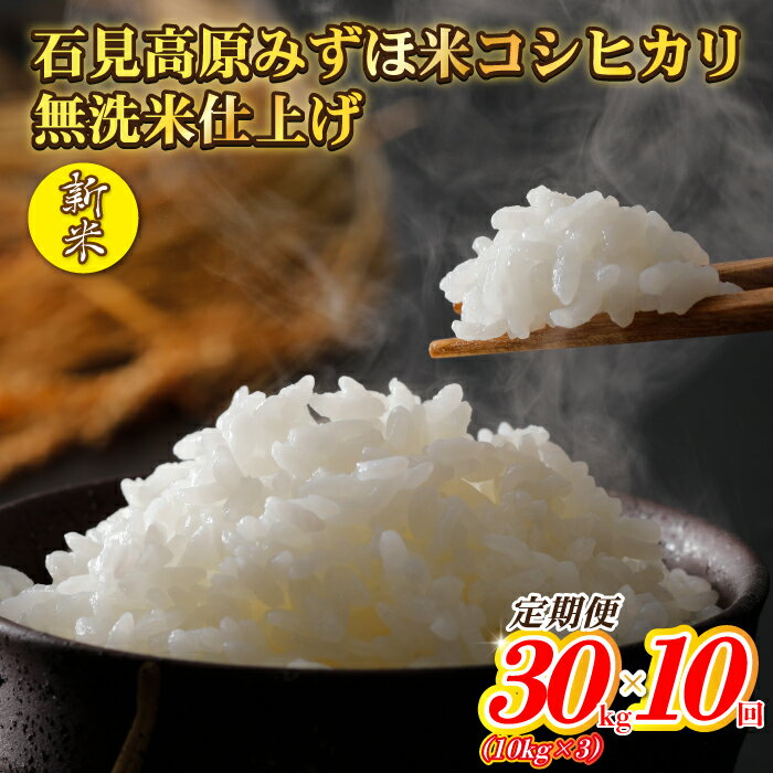 【ふるさと納税】【定期便】令和5年産 石見高原みずほ米　コシヒカリ 無洗米仕上　30kg(10kg×3個)x10回