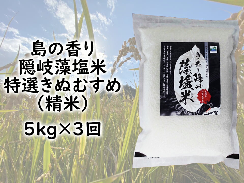 【ふるさと納税】令和5年産【定期便　毎月お届けコース】島の香り隠岐藻塩米特選きぬむすめ　精米5kg×3回