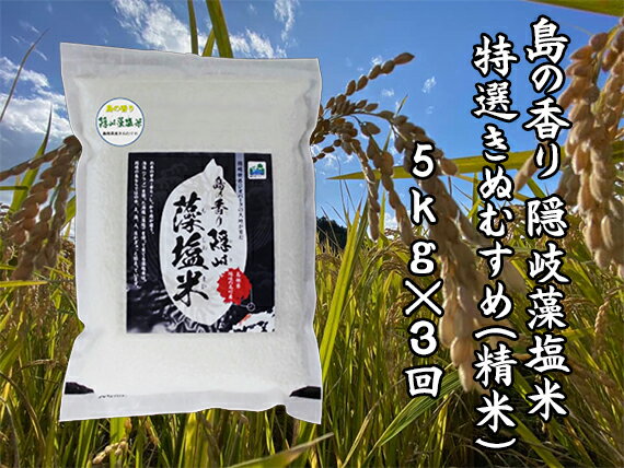 【ふるさと納税】令和5年産【定期便　3ヶ月毎お届けコース】島の香り隠岐藻塩米特選きぬむすめ　精米5kg×3回