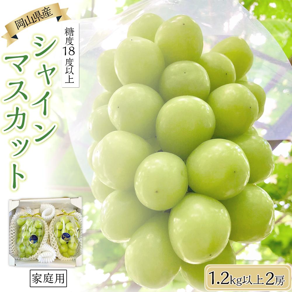 [糖度18度以上]岡山県産 シャインマスカット 1.2kg以上 2房 家庭用[2024年9月以降発送] | フルーツ 果物 くだもの 食品 人気 おすすめ 送料無料