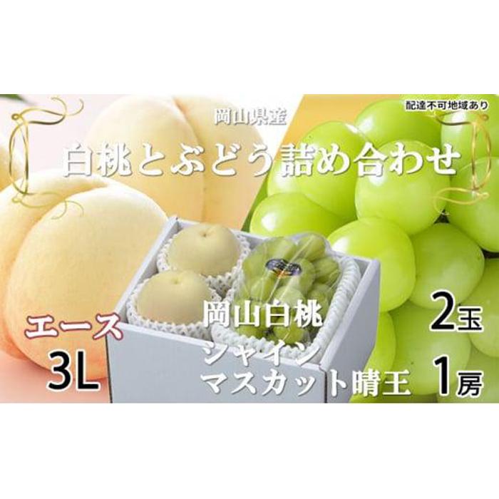 【ふるさと納税】桃 ぶどう 2024年 先行予約 岡山 白桃 エース 2玉×約300g（3Lサイズ、早生種・中生種） シャイン マスカット 晴王 1房約600g 詰め合わせ 岡山県産 フルーツ[No.5220-0957] | フルーツ 果物 くだもの 食品 人気