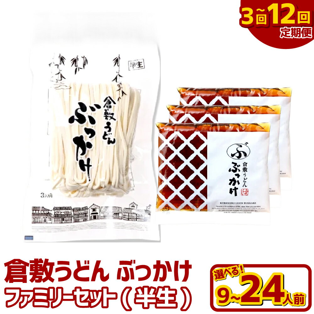 [選べる定期便]『倉敷うどん ぶっかけ』ファミリーセット(半生) 1回あたり9人前 / 12人前 / 18人前 / 24人前 1ヶ月毎 3回 / 6回 / 12回 半生麺・ぶっかけうどんのたれ うどん めん 麵類 惣菜 大人数 家族 ギフト 贈答 自宅用 岡山県 倉敷市 送料無料