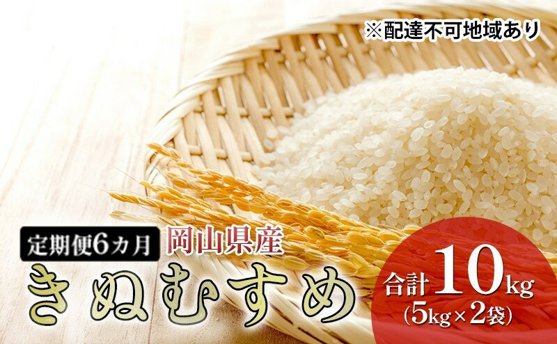 【ふるさと納税】米 定期便 6ヶ月きぬむすめ 10kg（5kg×2袋） 令和5年産 岡山県産 米 お米 白米　【定期便・ ライス ブランド米 銘柄米 ご飯 おにぎり お弁当 主食 食卓 和食 日本食 もちもち ツヤ 旨み 特A 6回 お届け 半年 】