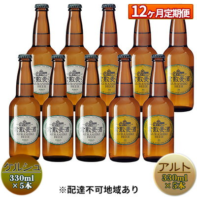 【12ヶ月連続お届け】倉敷ビール　飲み比べ10本セット　【定期便・ お酒 アルコール 晩酌 家飲み 飲み会 宅飲み 本格派 エール フルーティ 苦みが少ない 軽い口当たり 喉ごし ダークモルト 苦み すっきり 香ばしい 】