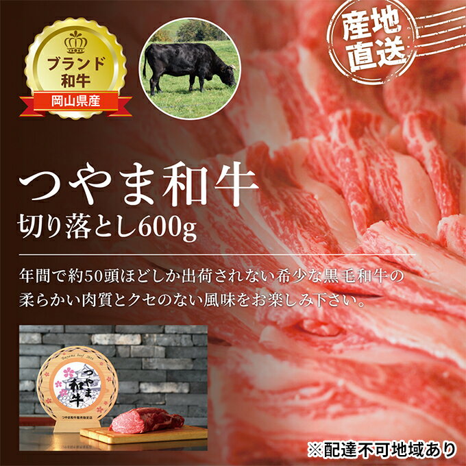 【ふるさと納税】つやま 和牛 切り落とし 約600g 肉 牛肉 ミート 黒毛 産地直送 岡山　【 お肉 食材 肉料理 国産 国産牛 食卓 料理 牛肉切り落とし ブランド和牛 夕飯 おかず 】