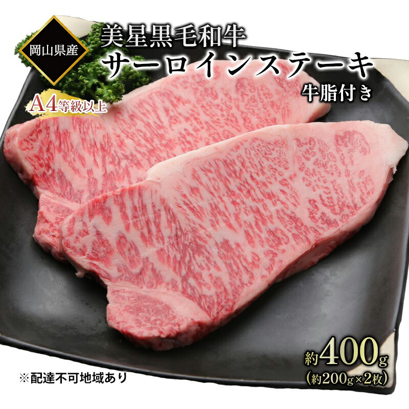 黒毛和牛 サーロインステーキ 約400g (約200g×2パック)A4等級 以上 牛脂付き サーロイン 美星牛 美星牧場 岡山 [倉敷市]