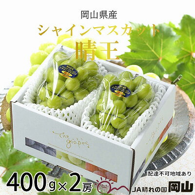 【ふるさと納税】ぶどう 2026年 先行予約 シャイン マスカット 晴王 約400g×2房 ブドウ 葡萄 岡山県産 国産 フルーツ 果物 ギフト シャインマスカット 美しい 大粒 種なし 弾力 高糖度 甘い お届け:2026年7月上旬~2026年8月中旬
